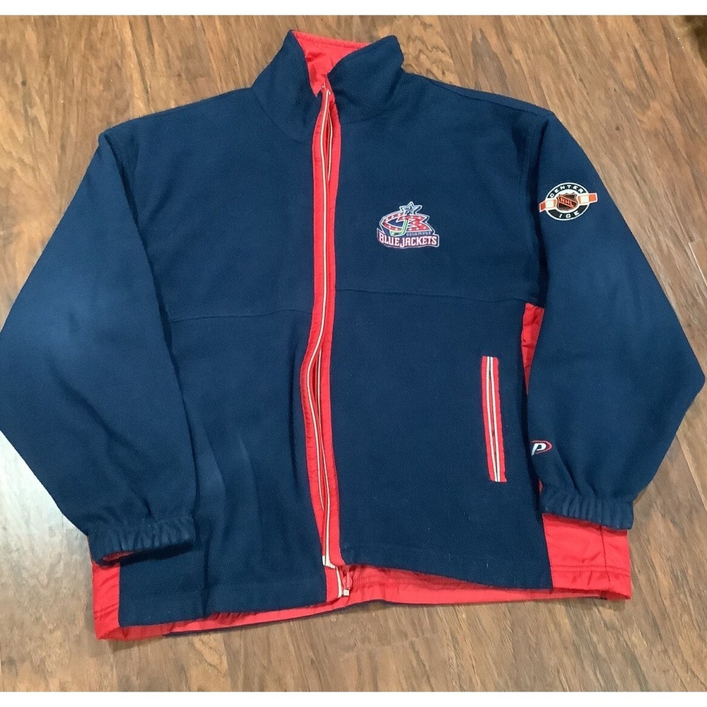 Vntg Columbus Blue Jackets Pro Player NHL L  Reversible Coat Jacket 90s Zip